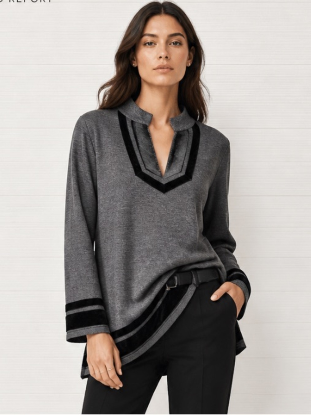 SOFT SURROUNDINGS Runway Tunic Velvet Wool Gray Black Petite Medium